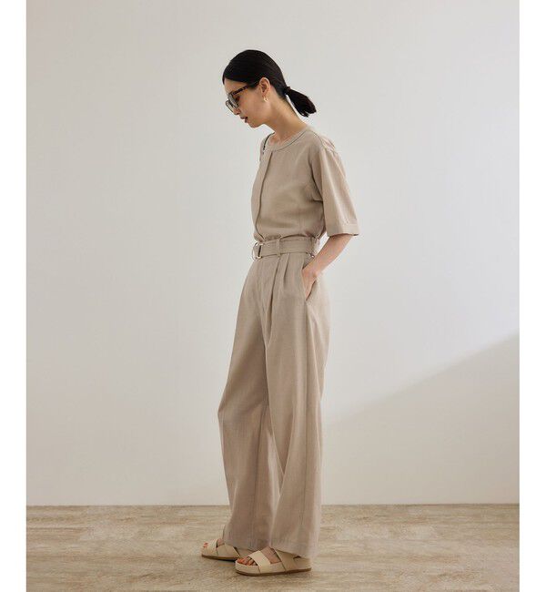 ROPE「【洗える】リネンライク ベルテッドワイドパンツ/セットアップ対応【WEB・一部店舗限定】」|チノ|