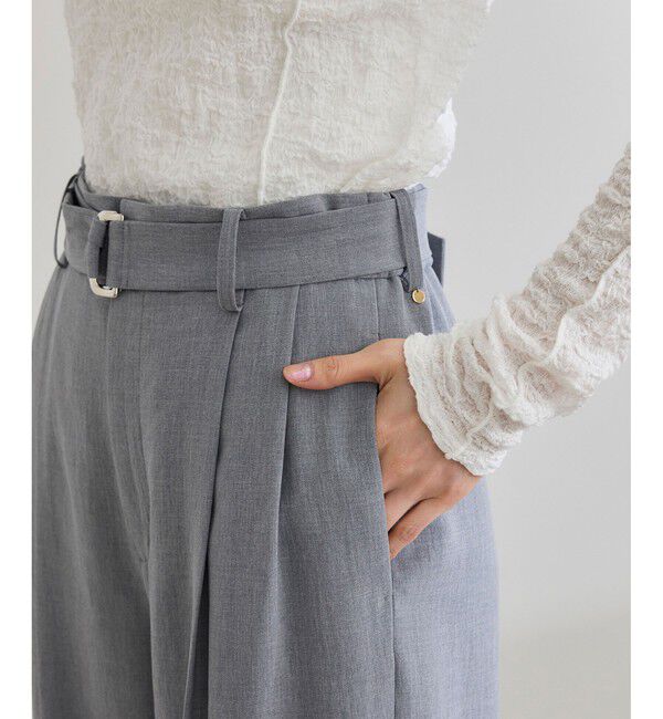 ROPE「【洗える】リネンライク ベルテッドワイドパンツ/セットアップ対応【WEB・一部店舗限定】」|チノ|