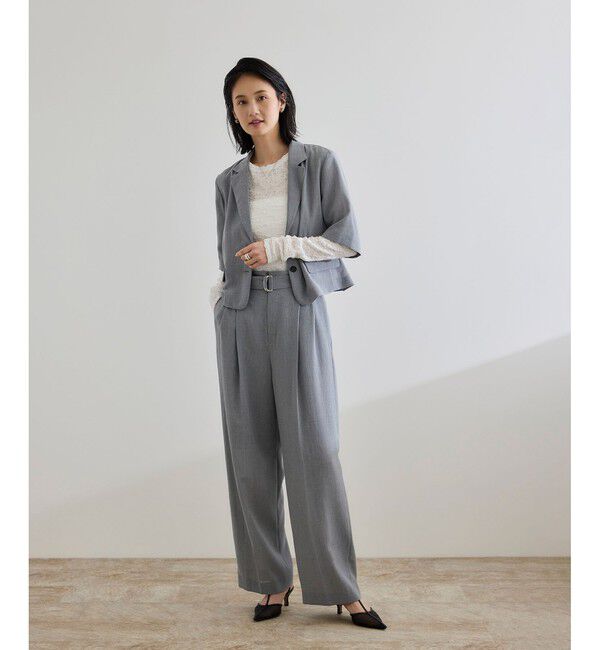 ROPE「【洗える】リネンライク ベルテッドワイドパンツ/セットアップ対応【WEB・一部店舗限定】」|チノ|