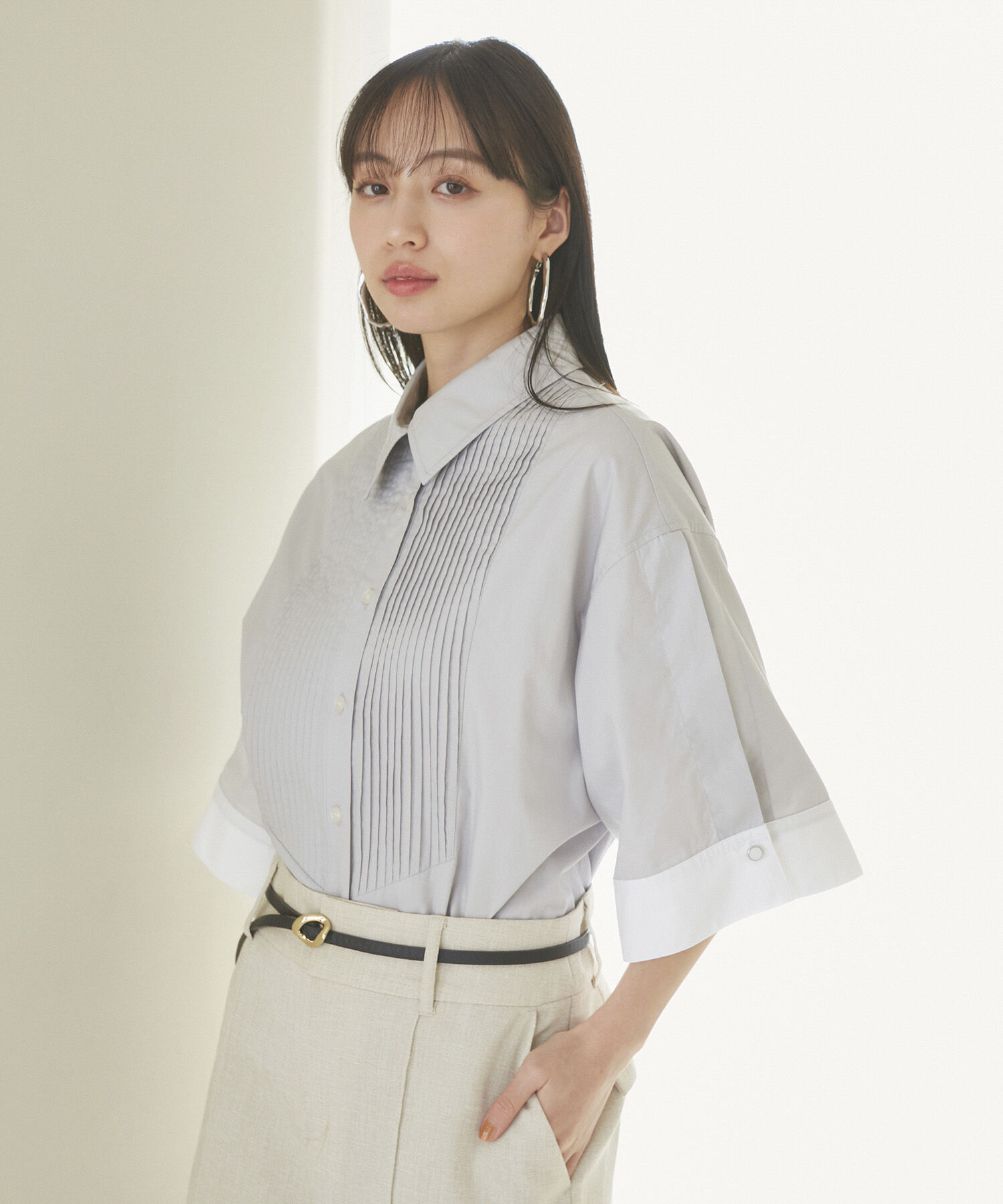 VIS「【洗える】オーバーサイズピンタックシャツ」|シャツ・ブラウス|