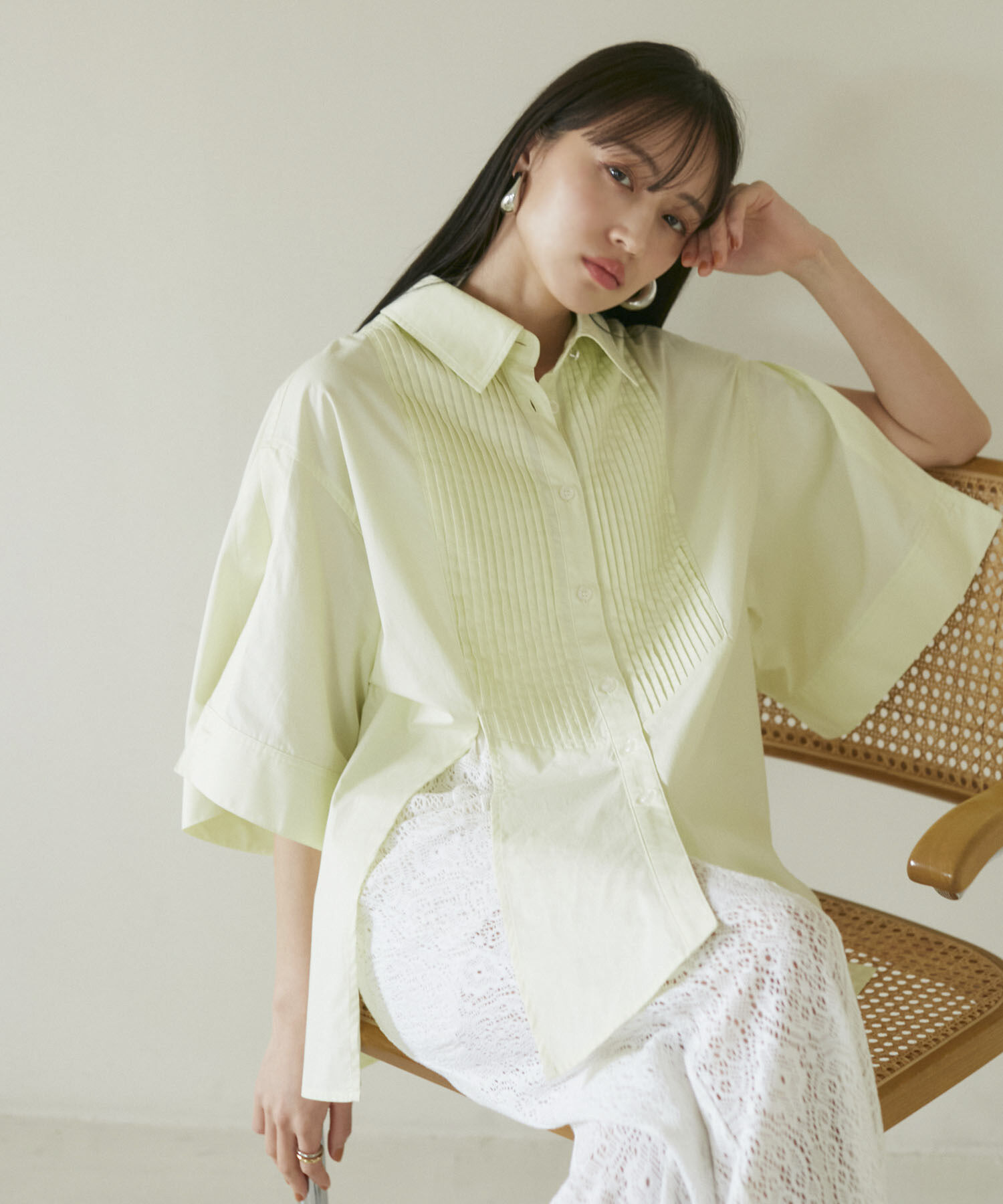 VIS「【洗える】オーバーサイズピンタックシャツ」|シャツ・ブラウス|グリーン系(35)