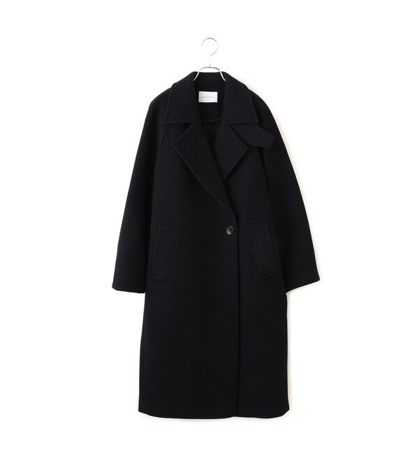 アダムエロペ　ウールボンディングラグランロングコート　新品　ブラック ウールボンディングラグランロングコート（ステンカラーコート）｜ADAM