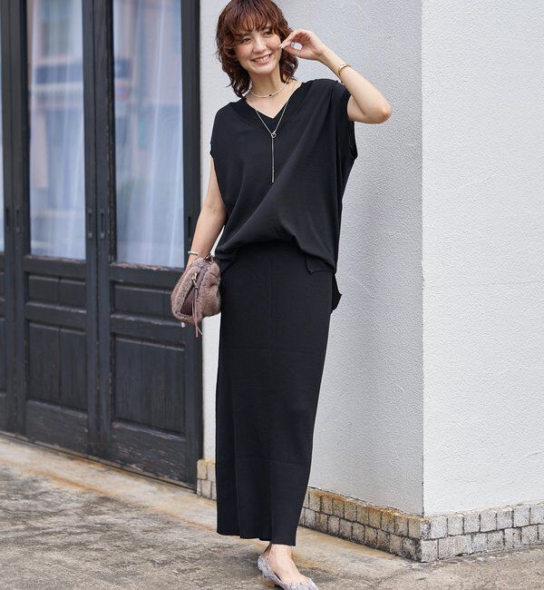  「【ひんやりタッチ・セットアップ対応可】レーヨン混バックテールニット」|ニット・セーター|