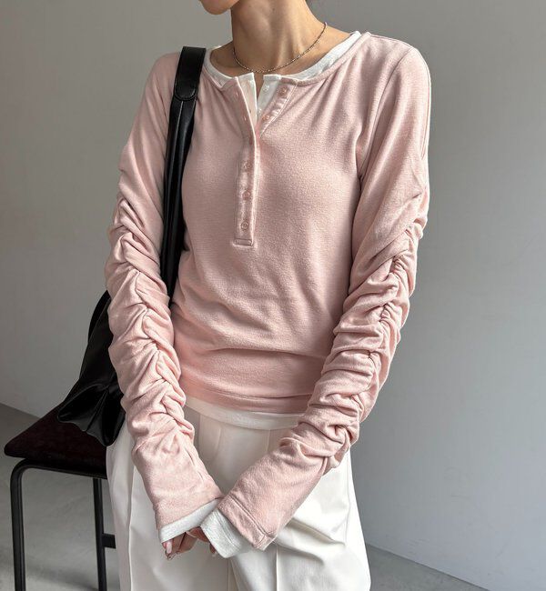  「インナーSET袖ギャザーヘンリーTシャツ」|Tシャツ・カットソー|