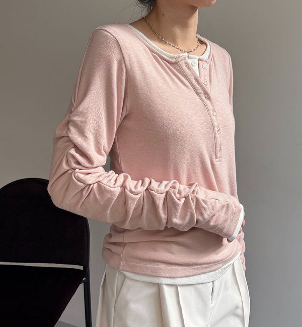  「インナーSET袖ギャザーヘンリーTシャツ」|Tシャツ・カットソー|