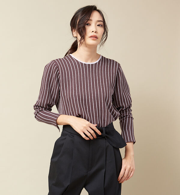 qualite「ネップストライプニットプルオーバー」|ニット・セーター|ブラウン