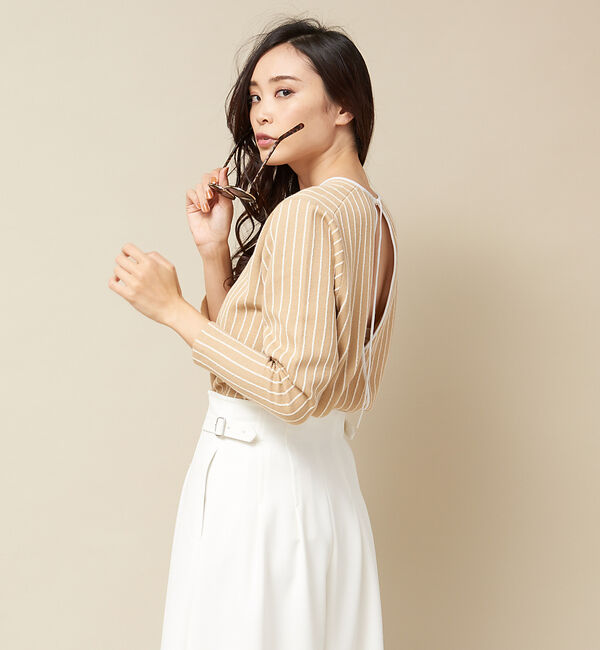 qualite「ネップストライプニットプルオーバー」|ニット・セーター|ベージュ