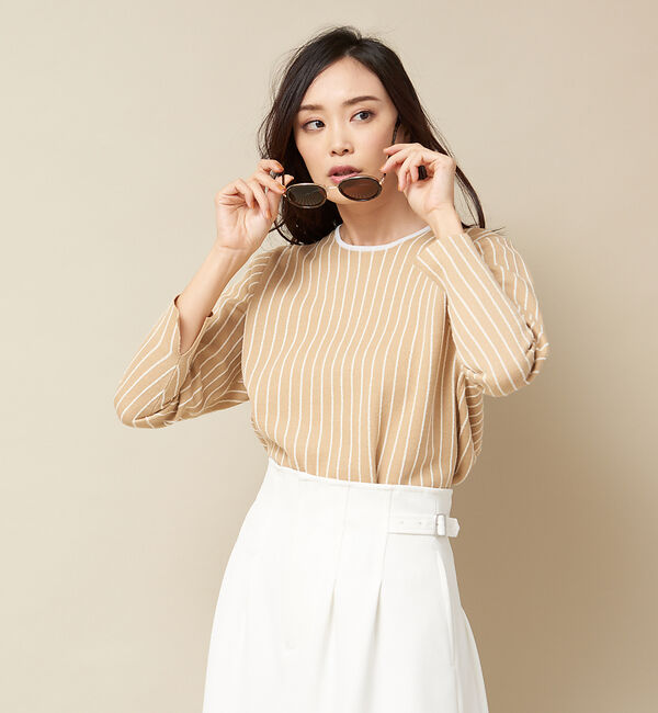 qualite「ネップストライプニットプルオーバー」|ニット・セーター|