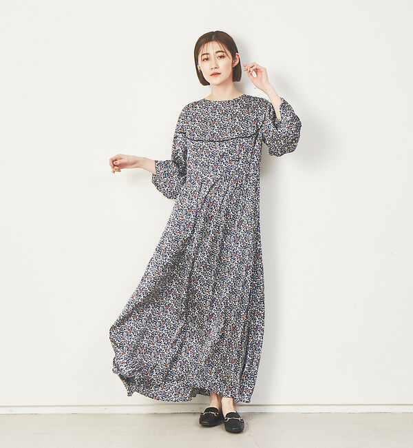 qualite「【MARGAUX】プリントワンピース」|ワンピース|ネイビー