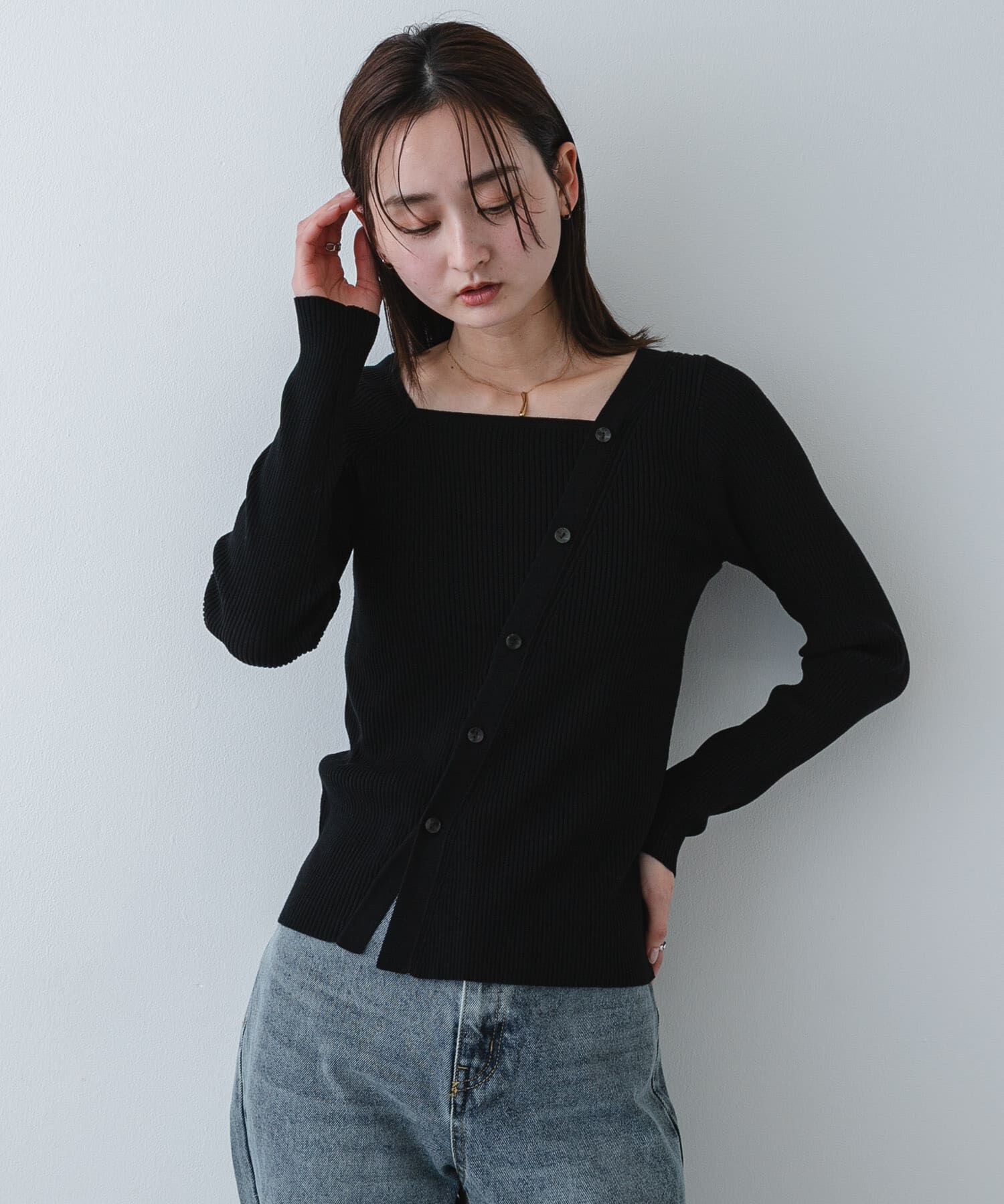 SENSE OF PLACE by URBAN RESEARCH「『洗濯可』アシメデザインリブセーター」|ニット・セーター|