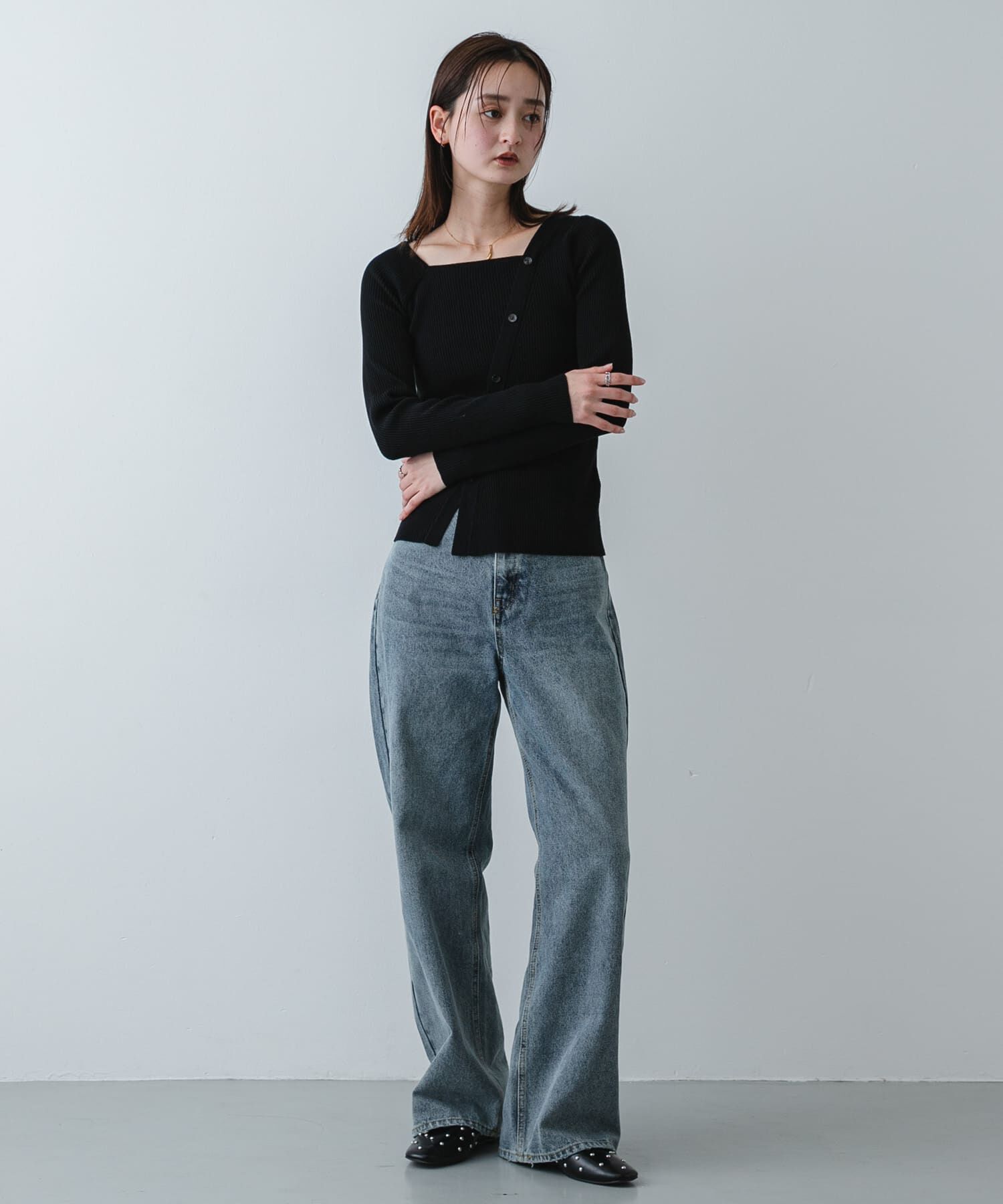 SENSE OF PLACE by URBAN RESEARCH「『洗濯可』アシメデザインリブセーター」|ニット・セーター|