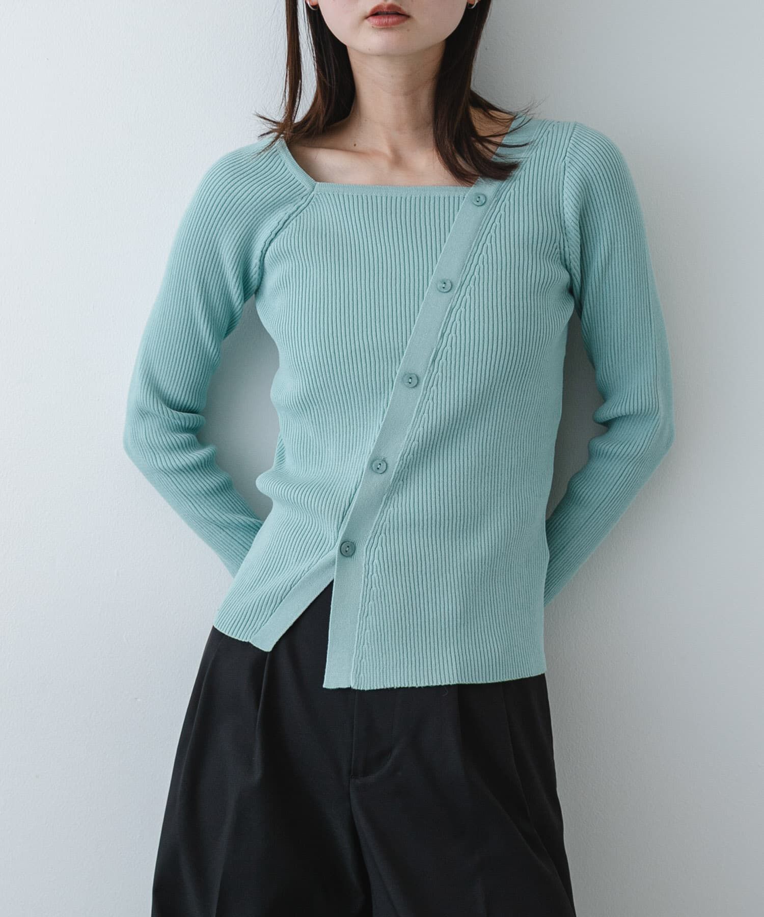 SENSE OF PLACE by URBAN RESEARCH「『洗濯可』アシメデザインリブセーター」|ニット・セーター|ミント