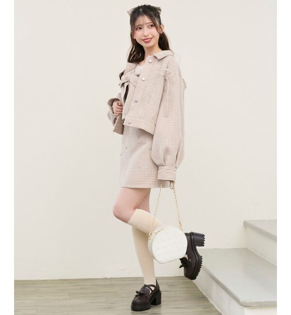  「ビジュー付き台形ミニスカパン」|台形|