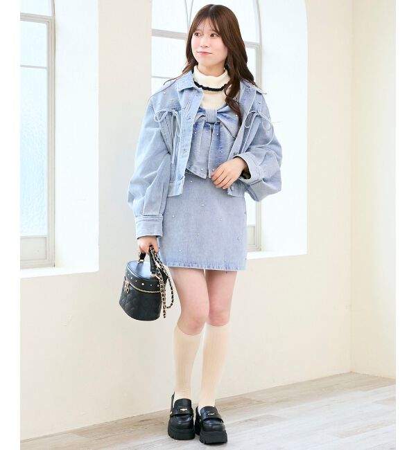  「ビジュー付き台形ミニスカパン」|台形|