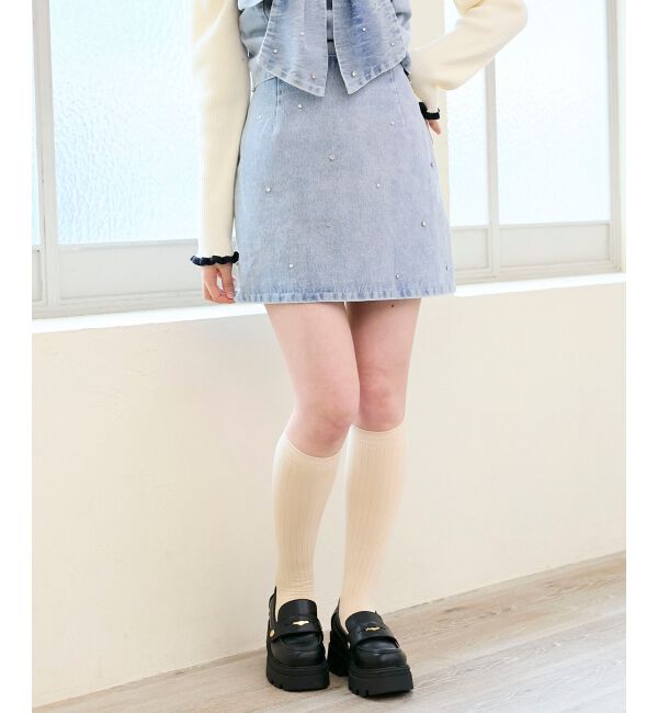  「ビジュー付き台形ミニスカパン」|台形|