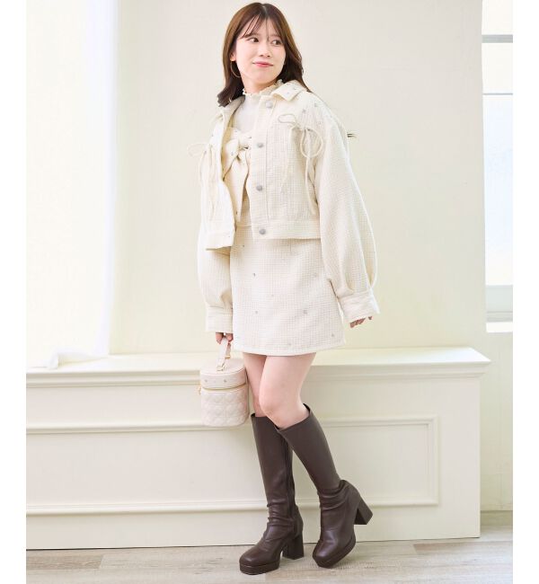  「ビジュー付き台形ミニスカパン」|台形|