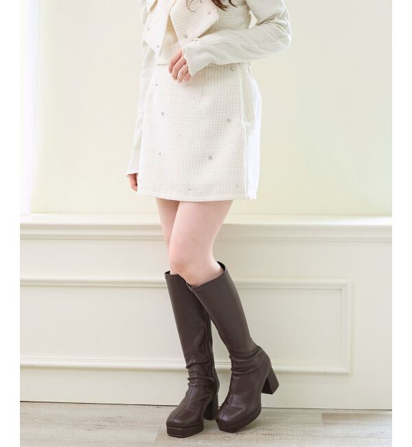  「ビジュー付き台形ミニスカパン」|台形|