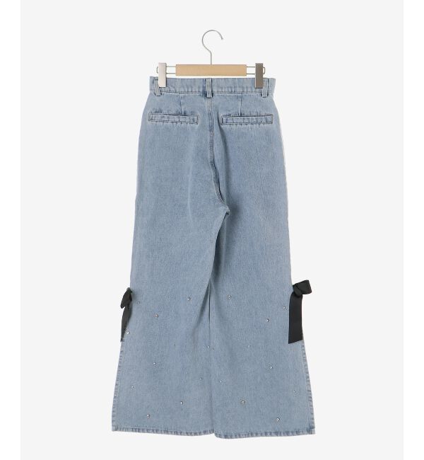  「サイドリボンビジューデニムパンツ」|デニム|