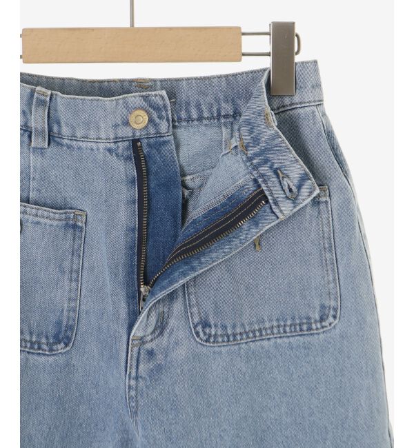  「サイドリボンビジューデニムパンツ」|デニム|