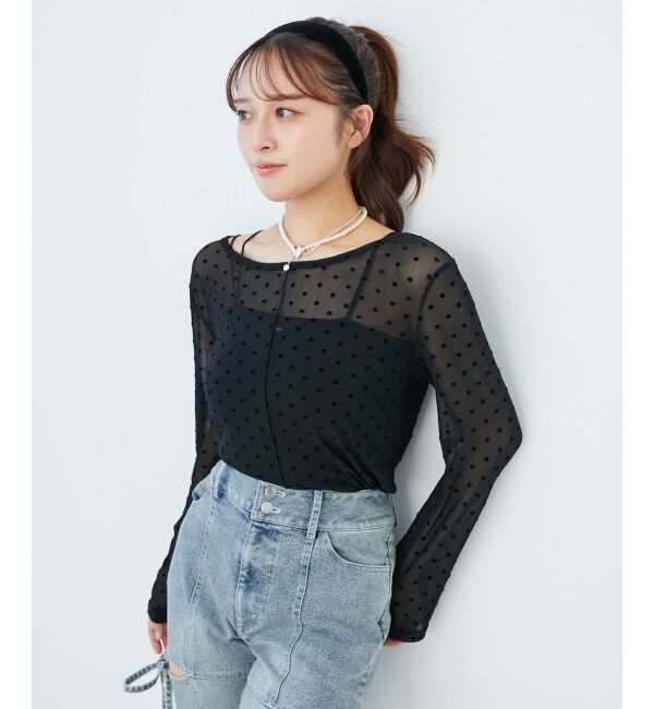  「ドットチュールシアートップス」|Tシャツ・カットソー|ブラック柄
