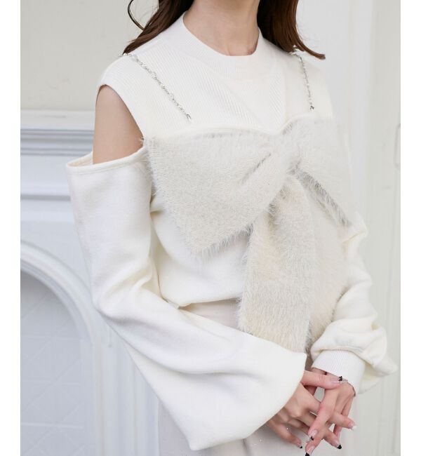  「ビッグリボンチェーン付きニット」|ニット・セーター|