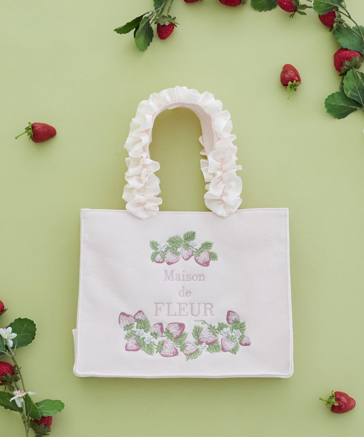 Maison de FLEUR「いちごフリルハンドルスクエアトートバッグ」|トートバッグ|ピンク