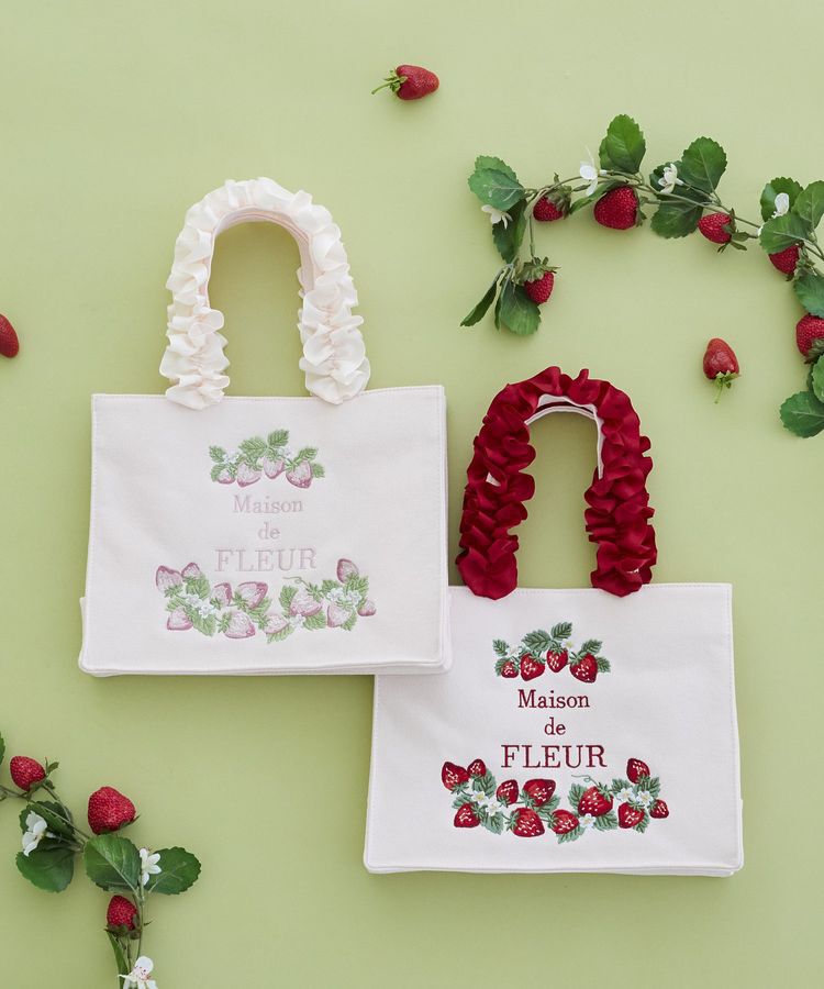 Maison de FLEUR「いちごフリルハンドルスクエアトートバッグ」|トートバッグ|