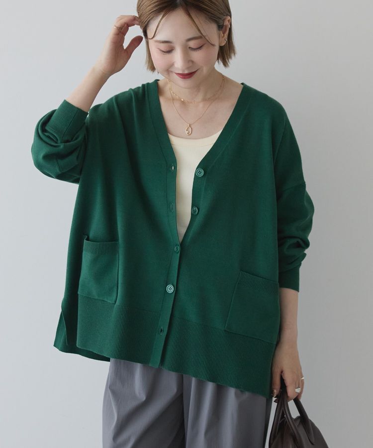 AMERICAN HOLIC「【WEB限定】バイパチVネックルーズカーディガン＜静電気軽減＞」|カーディガン|Green