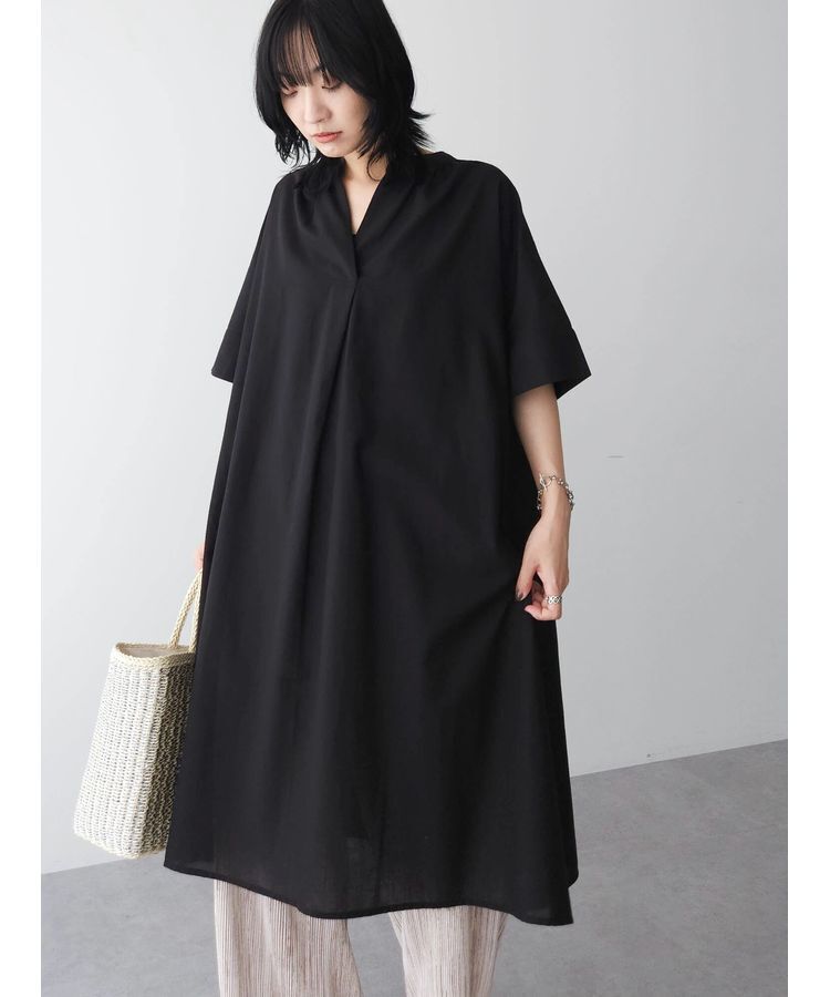 Green Parks「綿麻混スキッパーミニワンピース」|ワンピース|Black