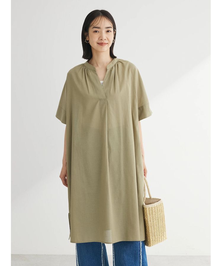 Green Parks「綿麻混スキッパーミニワンピース」|ワンピース|