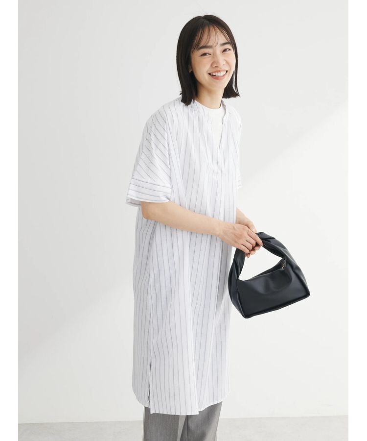 Green Parks「綿麻混スキッパーミニワンピース」|ワンピース|ストライプアイボリー