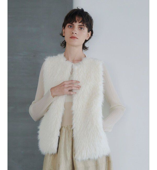 allureville「ジャガードフェイクファーコンビニットジレ」|ベスト・ジレ|オフホワイト