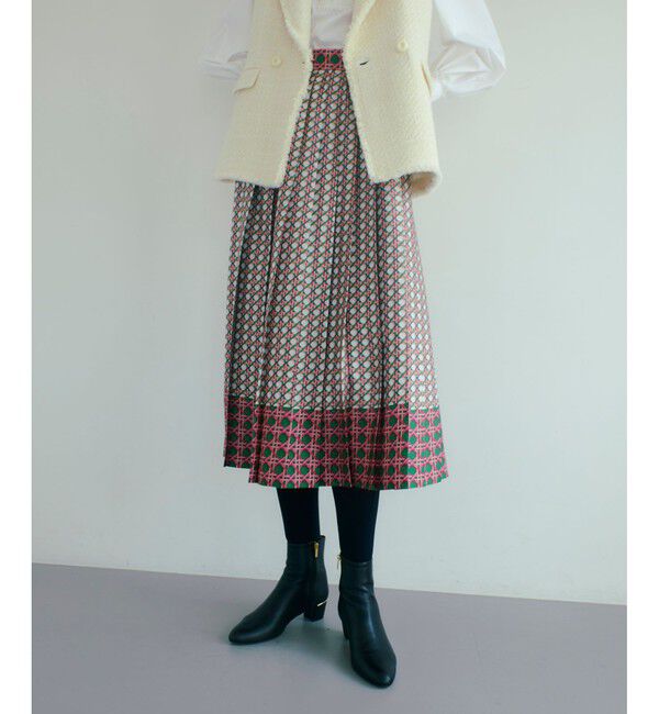 LOULOU WILLOUGHBY「【LOULOU WILLOUGHBY】バスケットプリントプリーツスカート」|スカート|ピンク