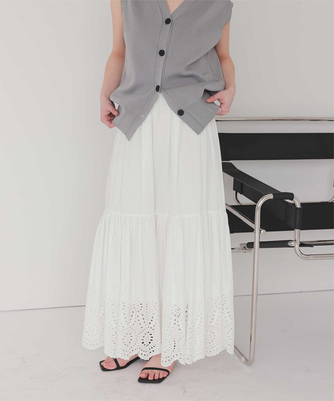 titivate「刺繍レースギャザースカート」|スカート|オフホワイト