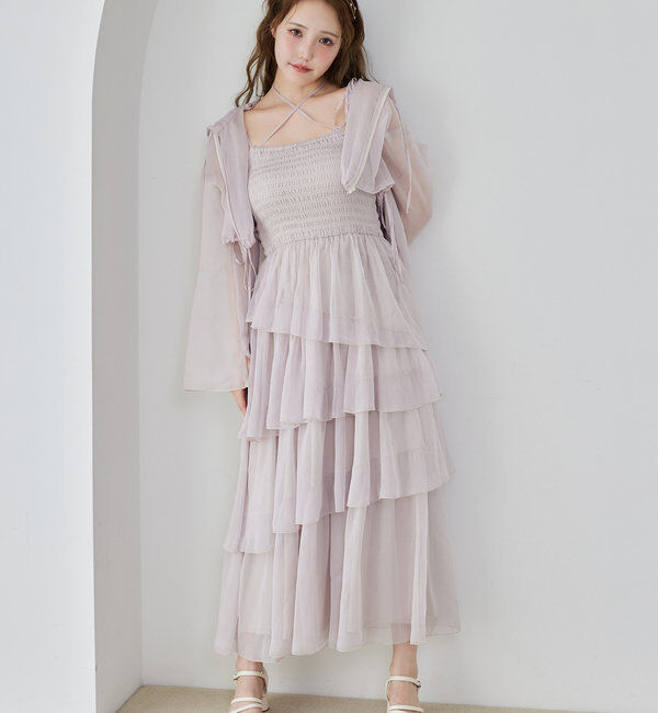  「ティアードシアーロングワンピ」|ワンピース|ラベンダー