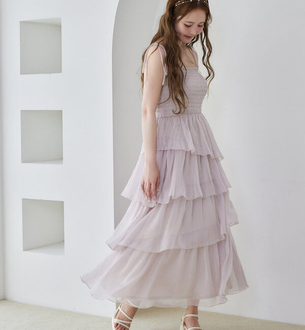  「ティアードシアーロングワンピ」|ワンピース|