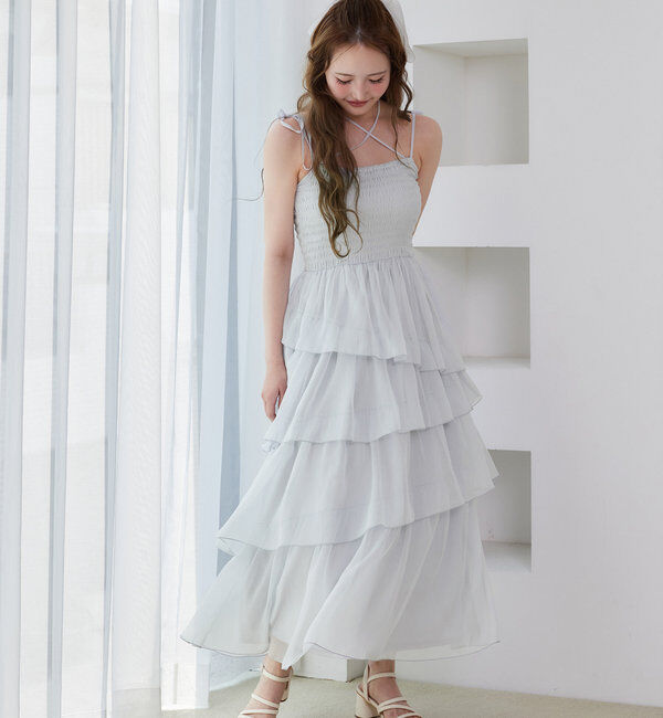  「ティアードシアーロングワンピ」|ワンピース|
