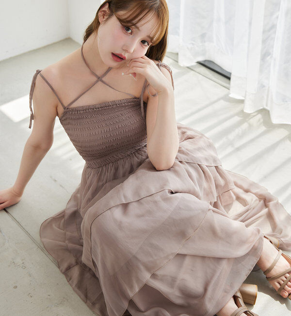  「ティアードシアーロングワンピ」|ワンピース|モカ