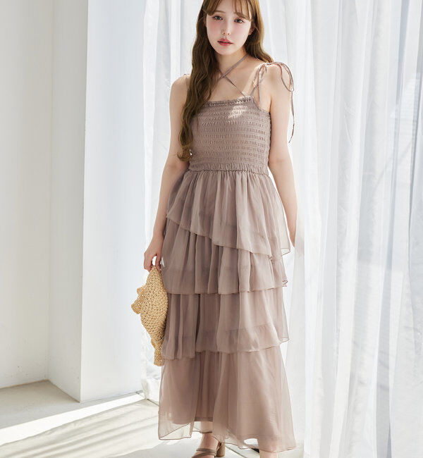  「ティアードシアーロングワンピ」|ワンピース|