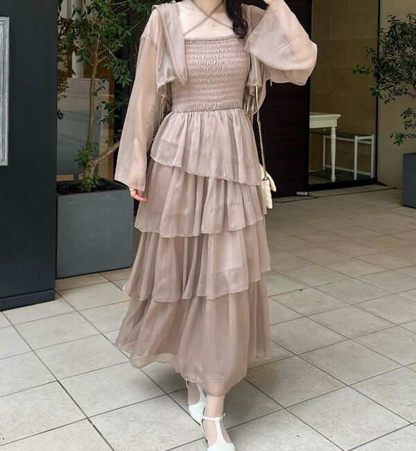  「ティアードシアーロングワンピ」|ワンピース|