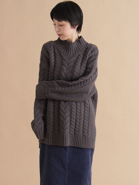 sm2rhythm「ハイネックケーブルニットプルオーバー」|ニット・セーター|チャコールグレー