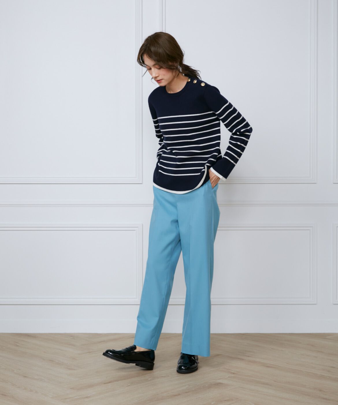 INED「《大きいサイズ》メタルボタンニットプルオーバー」|ニット・セーター|