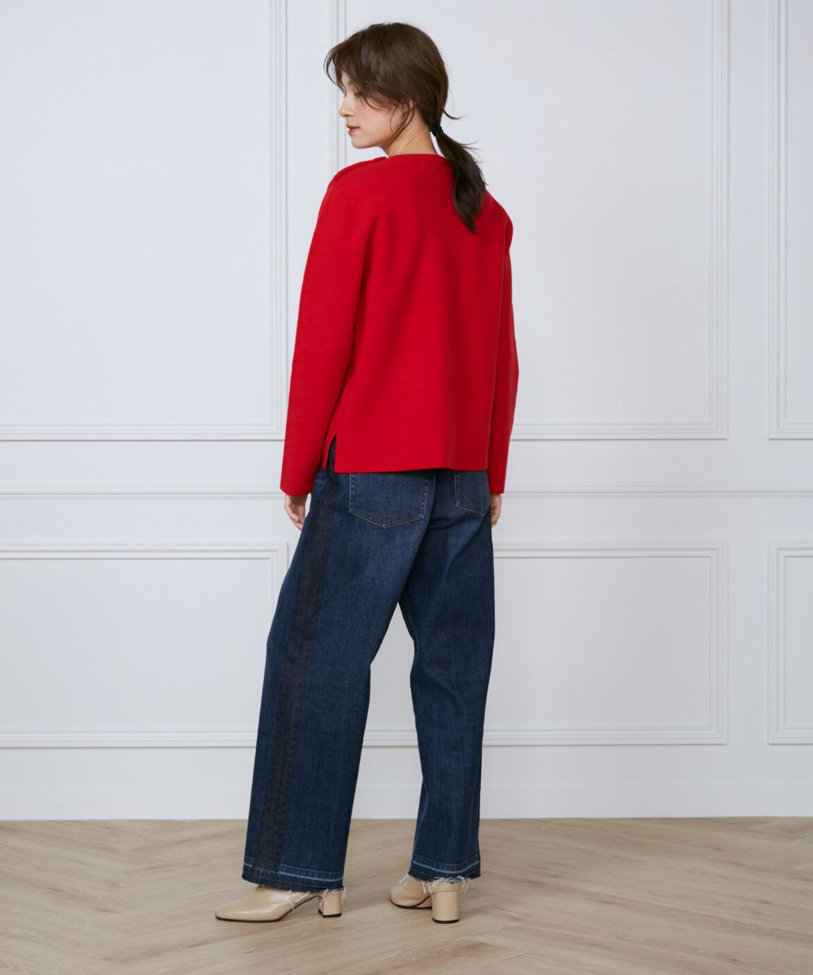 INED「《大きいサイズ》メタルボタンニットプルオーバー」|ニット・セーター|