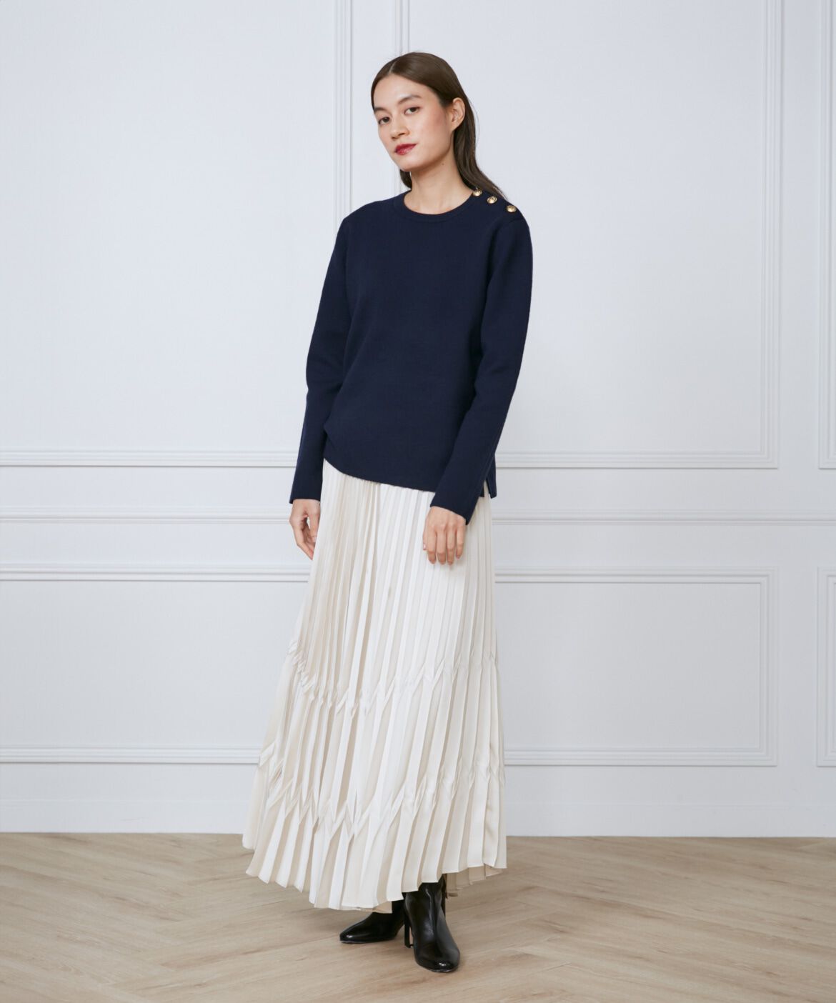 INED「《大きいサイズ》メタルボタンニットプルオーバー」|ニット・セーター|