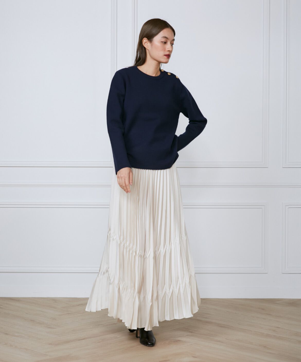 INED「《大きいサイズ》メタルボタンニットプルオーバー」|ニット・セーター|