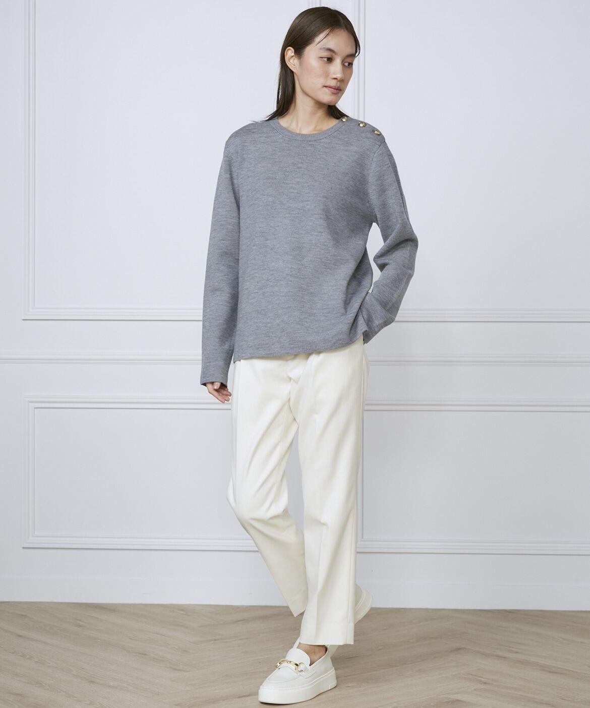 INED「《大きいサイズ》メタルボタンニットプルオーバー」|ニット・セーター|