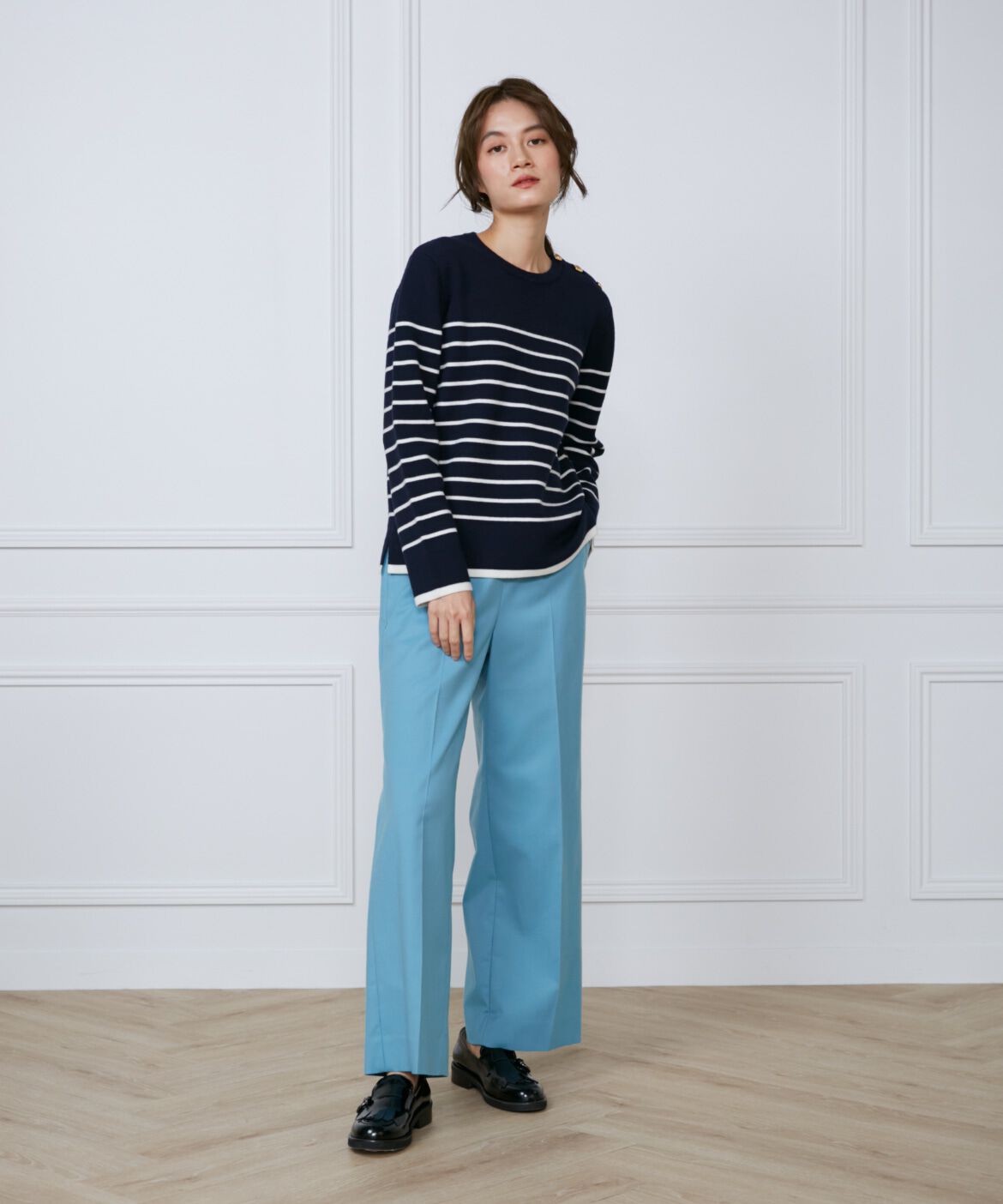 INED「《大きいサイズ》メタルボタンニットプルオーバー」|ニット・セーター|