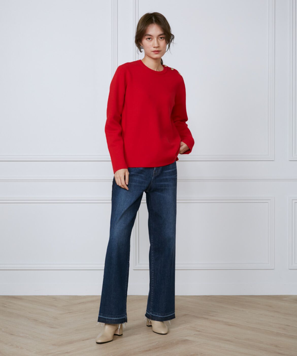 INED「《大きいサイズ》メタルボタンニットプルオーバー」|ニット・セーター|