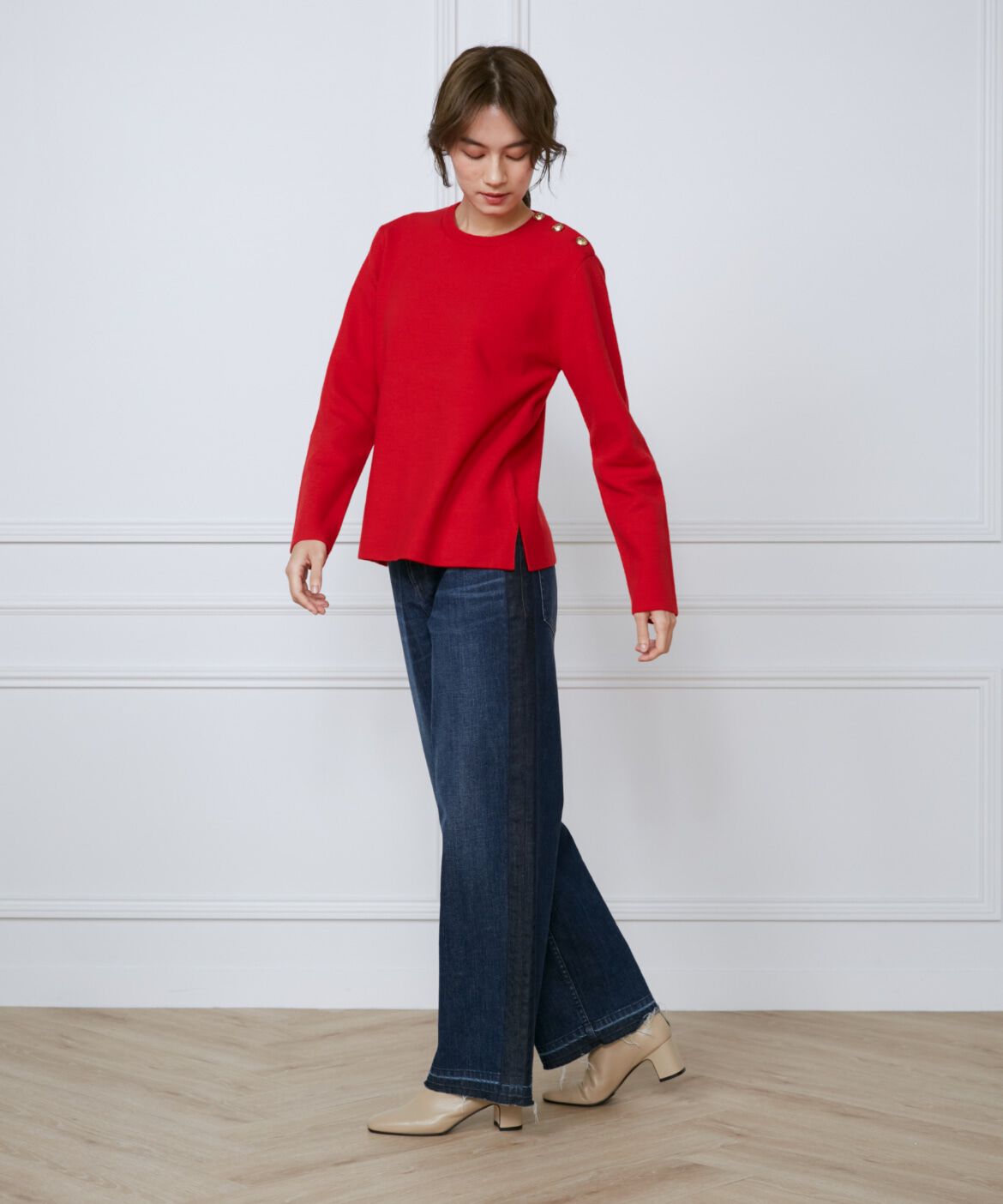 INED「《大きいサイズ》メタルボタンニットプルオーバー」|ニット・セーター|