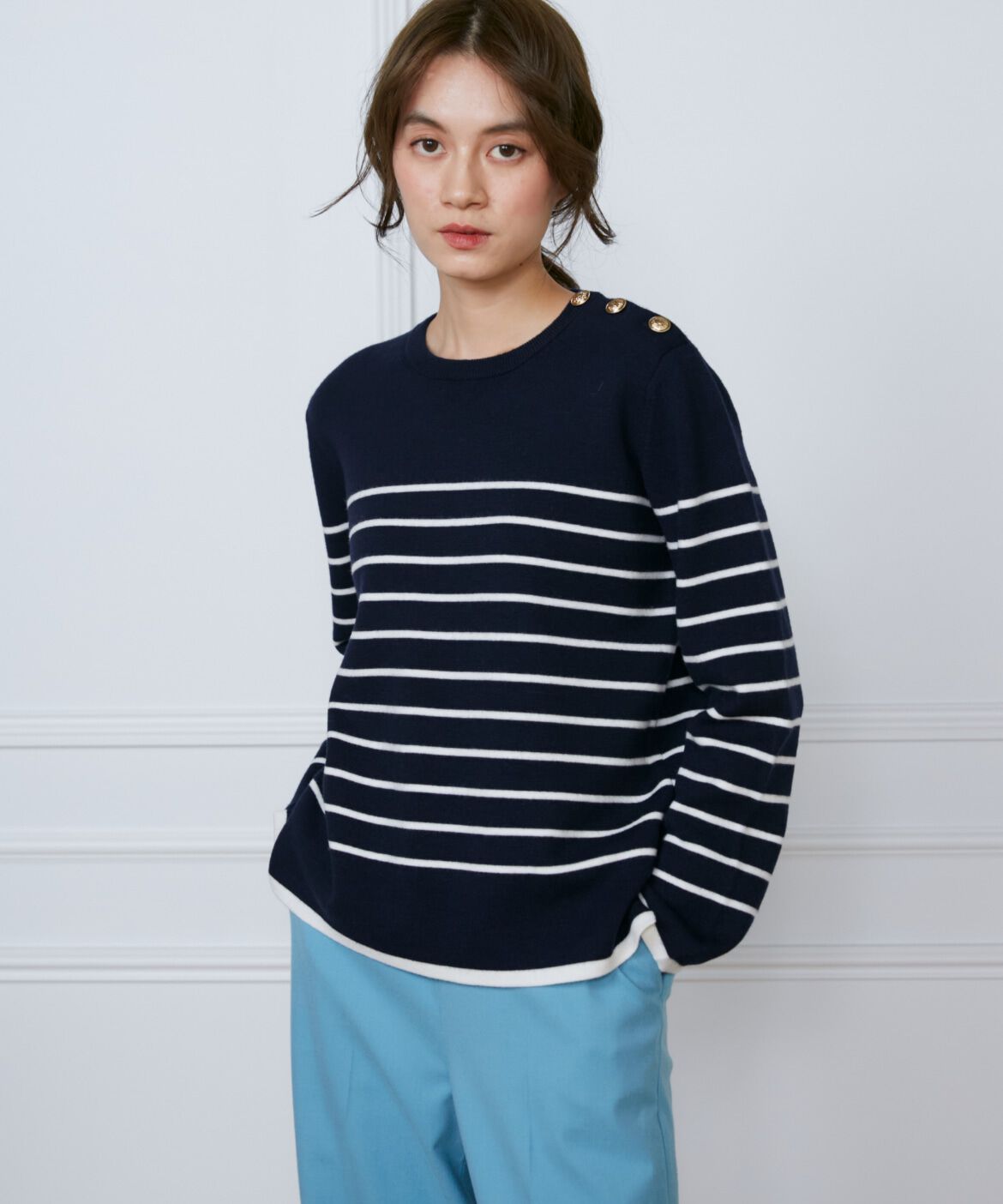 INED「《大きいサイズ》メタルボタンニットプルオーバー」|ニット・セーター|